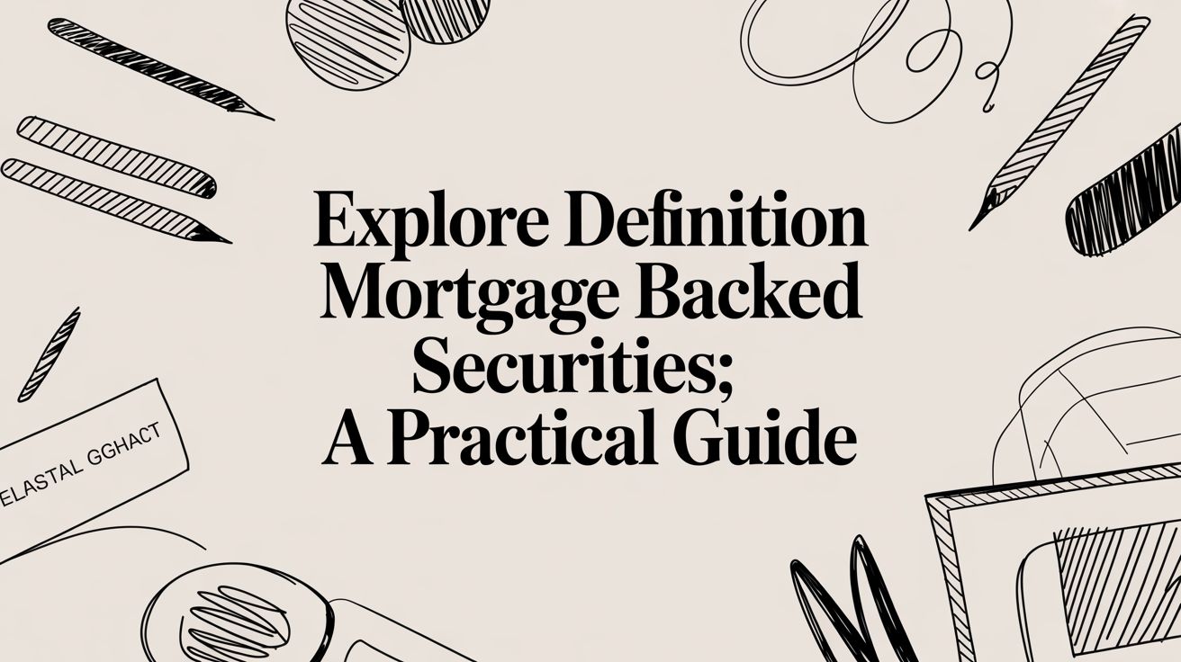 MBS securitization process diagram showing houses and documents funneled into bonds.