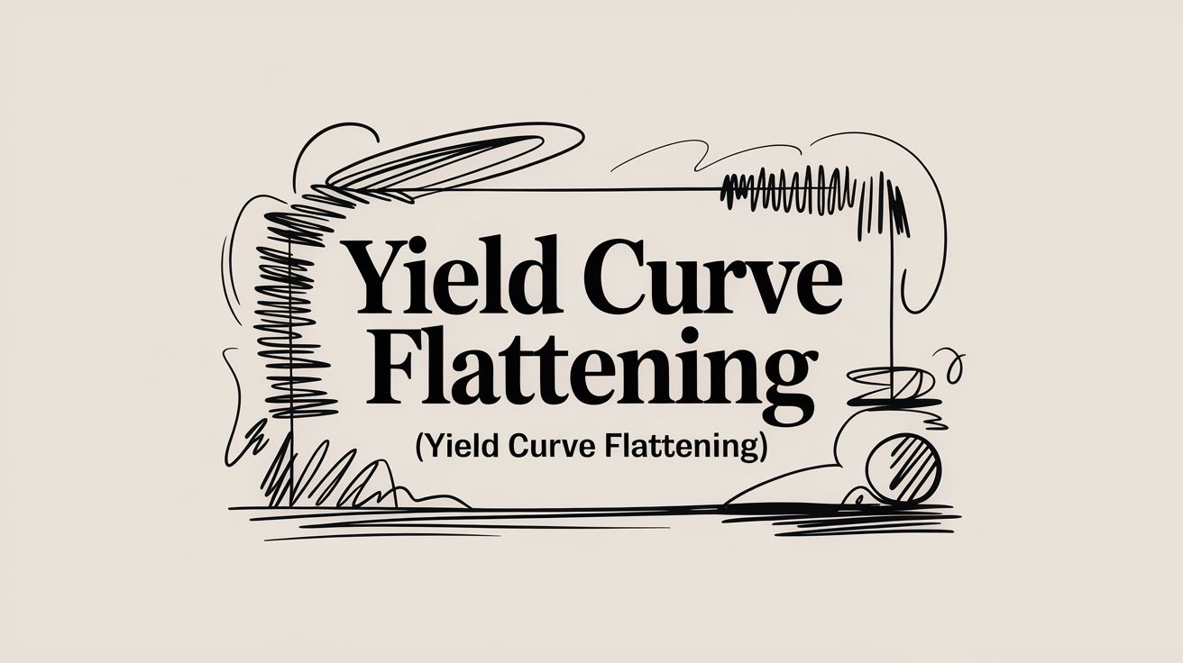 Yield curve flattening diagram showing long-term rate narrowing gap with short-term rate over time.