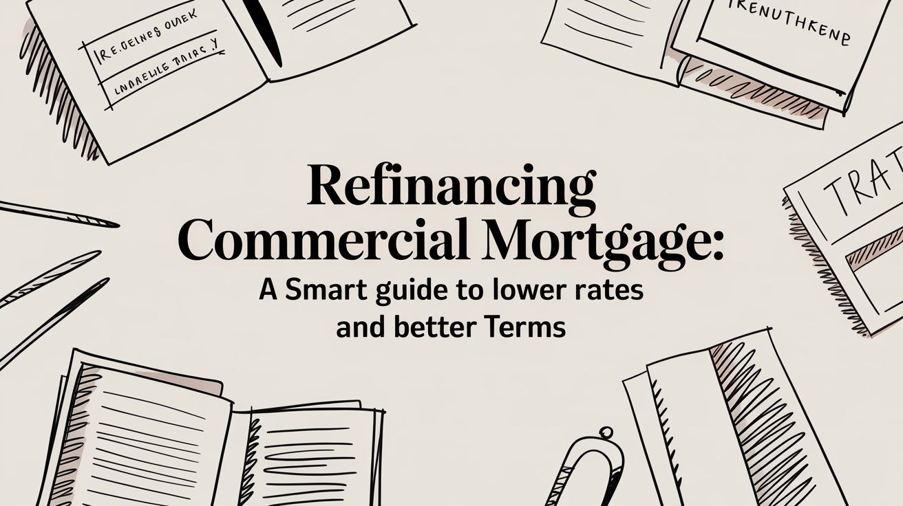 Commercial mortgage refinancing workflow diagram showing data pipeline from servicer reports to watchlist.